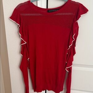 French Connection Red Ruffle Sleeve Blouse